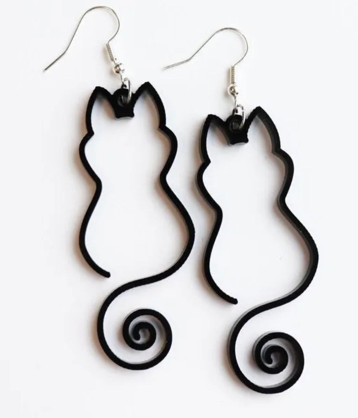 Black cat line drawn earrings